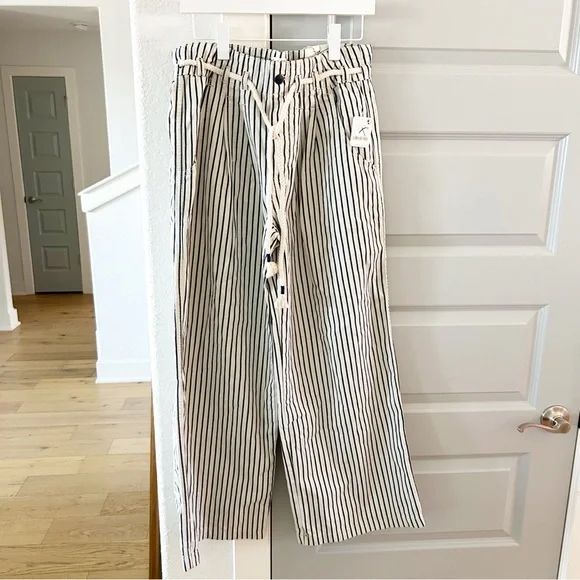 NWT Free People Dakota Cinched Pull On Pants Jeans Washed Railroad Stripe - Picture 2 of 5